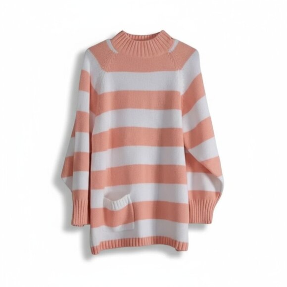 Vintage Favorites Striped Sweater Peach White Knit Pullover Made in Hong Kong - Picture 1 of 10